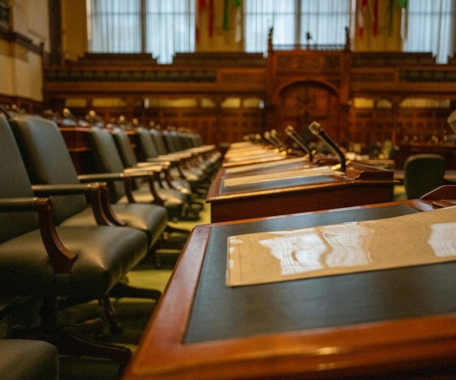 inside government building room with chairs