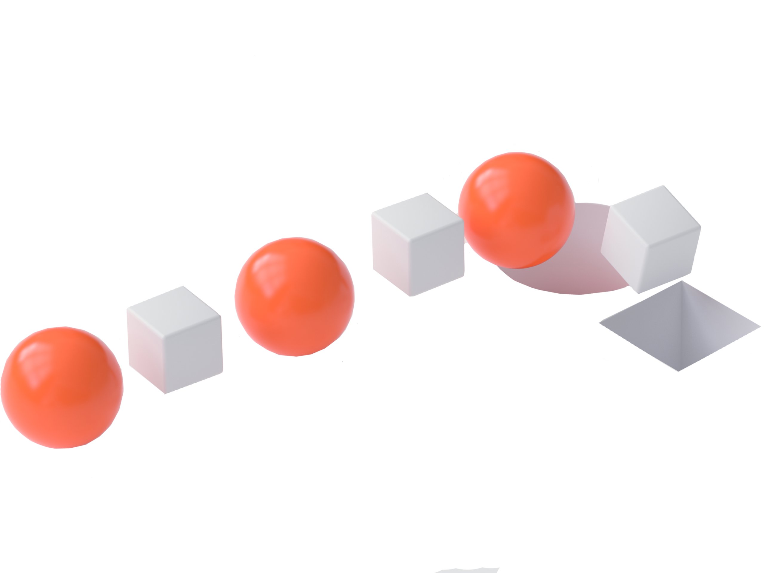 white balls and red cubes