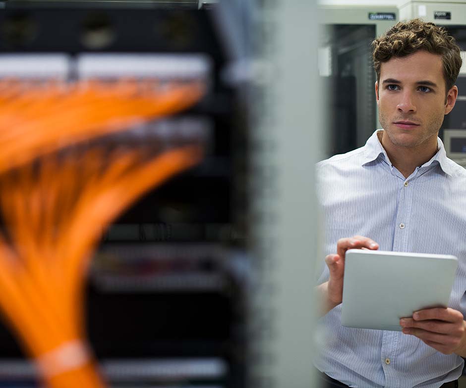 a person checking datacenter image