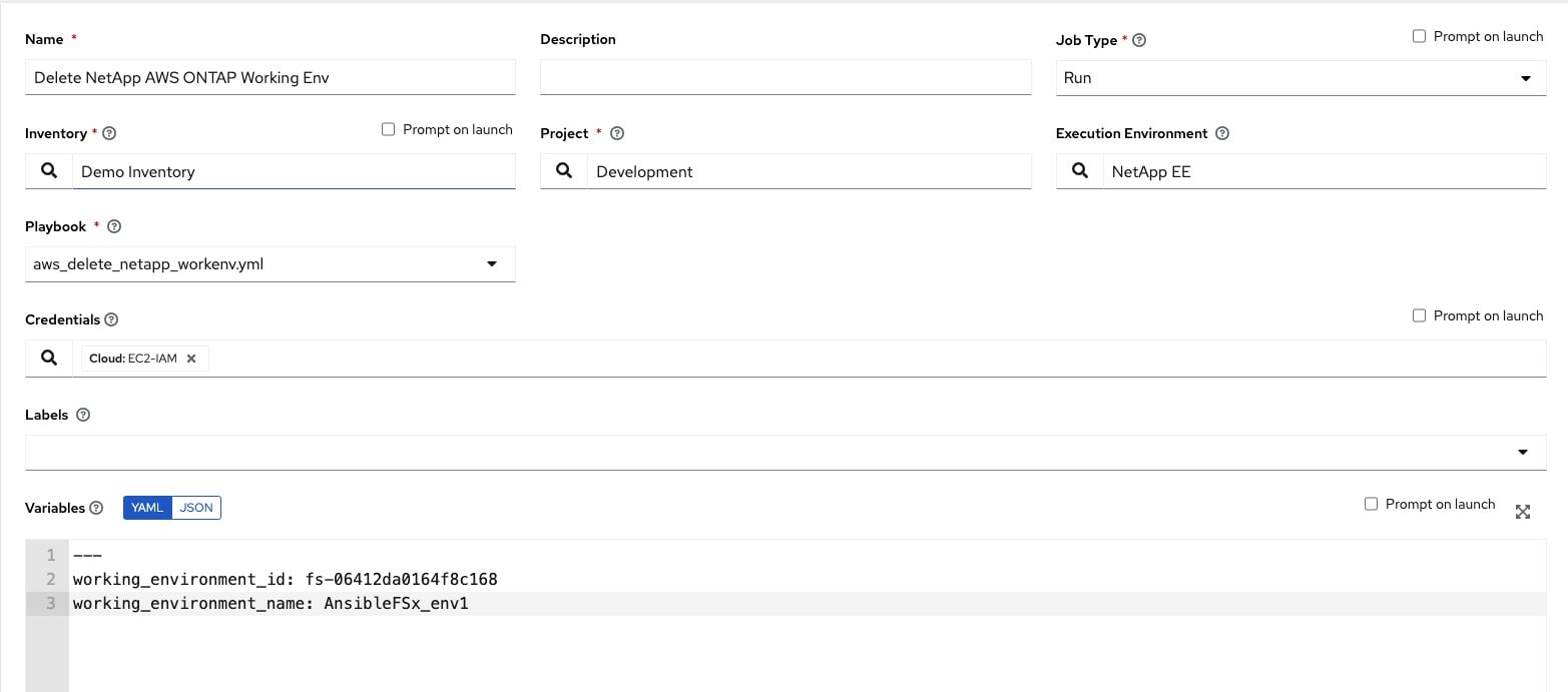 Automation Controller job template