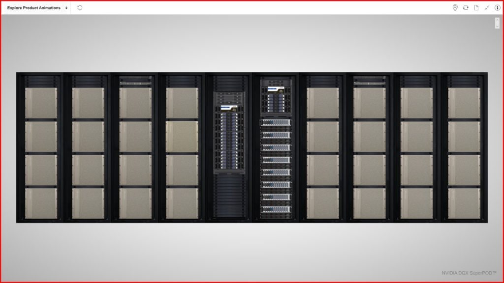 KAON 3D model of NVIDIA DGX SuperPOD with NetApp EF600 all-flash NVMe storage.