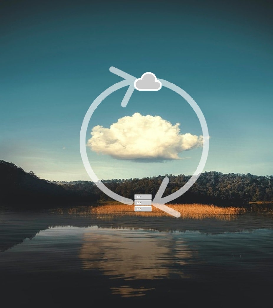 directional arrows circled around a cloud