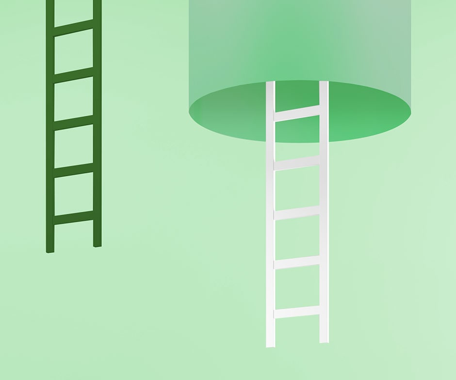 green cylinder with white and green ladders on green background