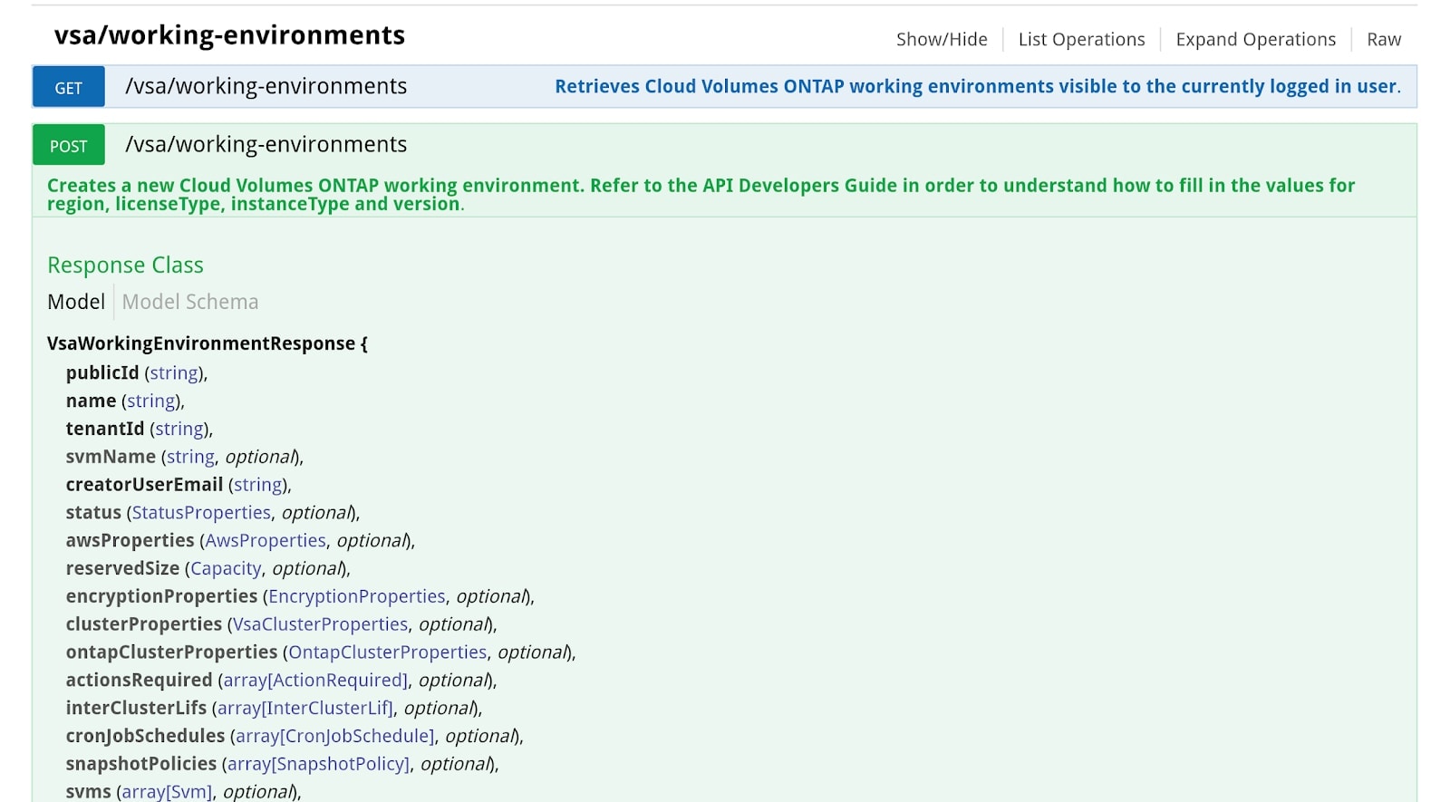 working environments in cloud manager
