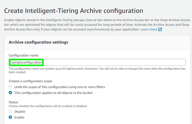 Archive configuration settings
