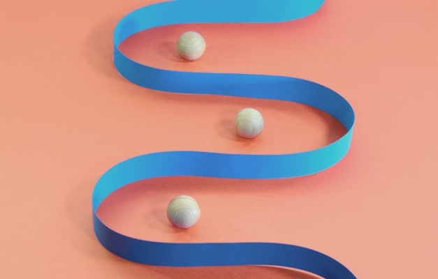 Blue wavy ribbon with white balls