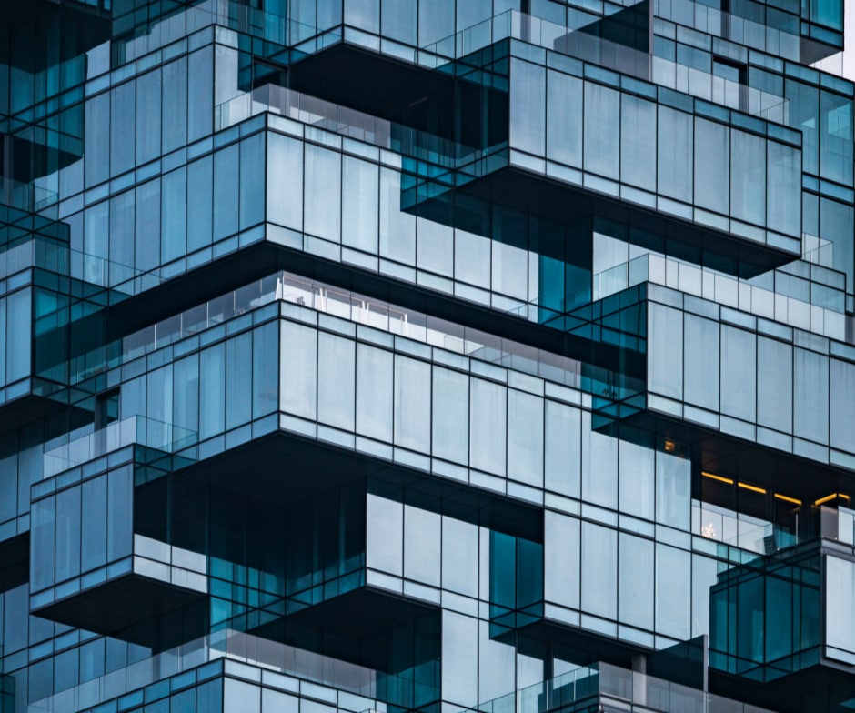 piles of glass blocks stacked in building