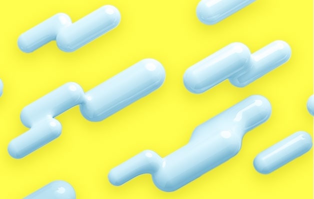 Silver abstract shapes on a yellow background