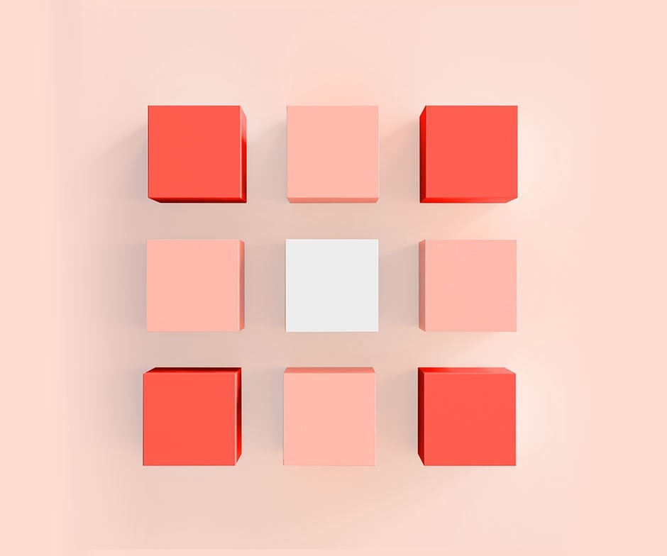 cubi di colore rosa, rosso e bianco