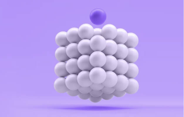 white and purple spheres floating