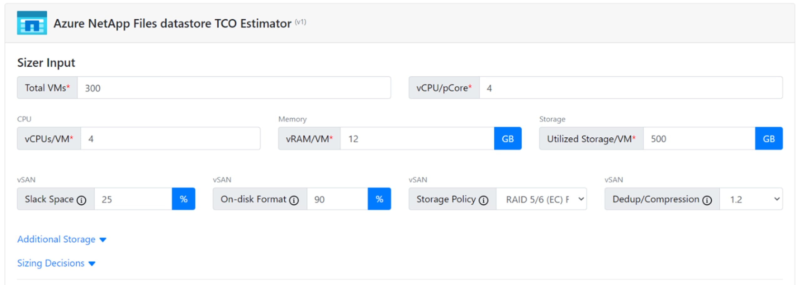 Azure NetApp Files datastore TCO Estimator