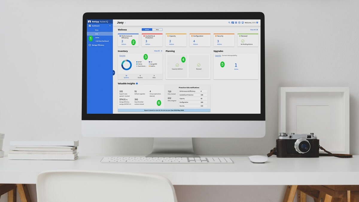 The new Active IQ data management tool offers new views and workflows that make it easy to maintain your NetApp system’s health, security, and availability, while simplifying administrative and operational tasks.