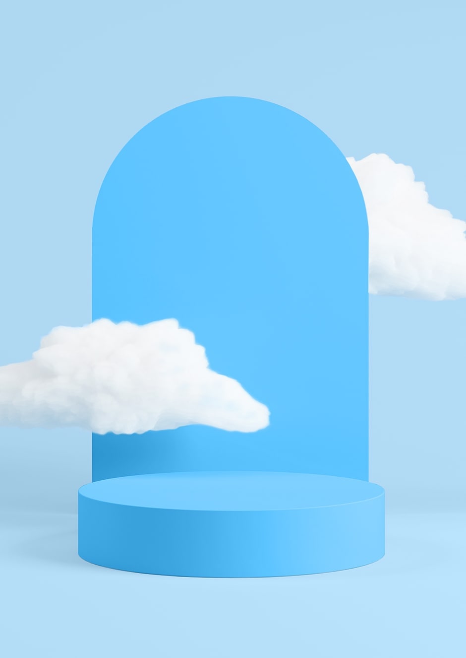 puerta azul en forma arco con nubes