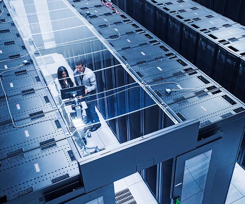 two people talking in datacenter
