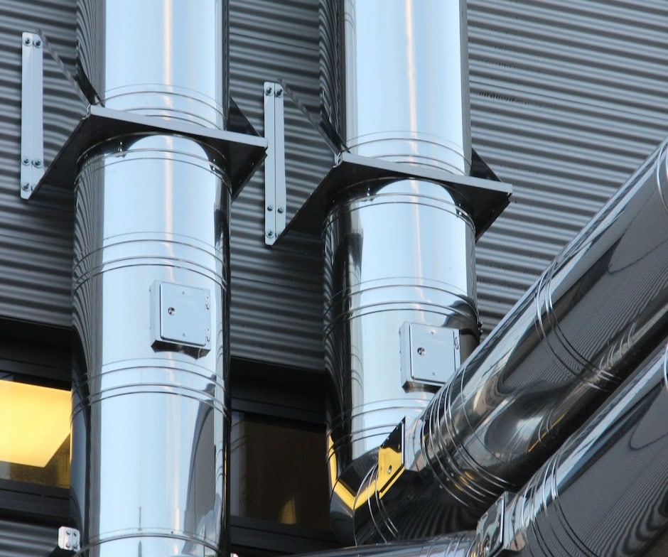 steel based air pipe exhaust venting outside the building
