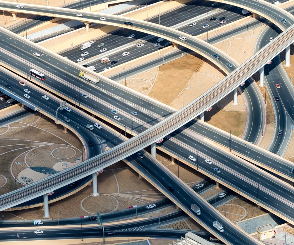 aerial view of highway interchange
