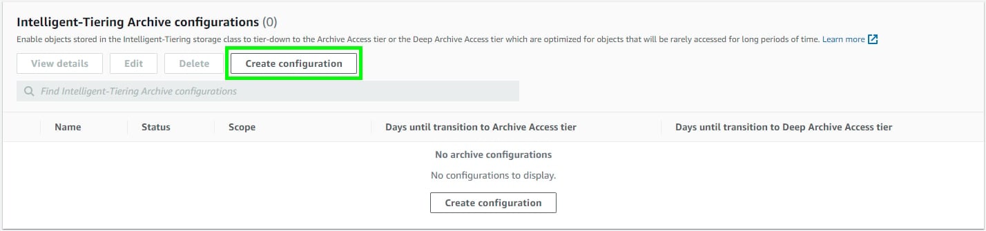 S3 Intelligent Tiering Archive configurations