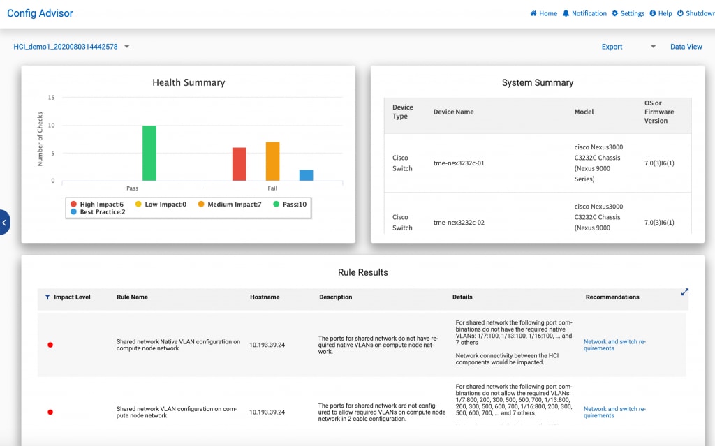 Active IQ Config Advisor Validation Results&nbsp;and&nbsp;Switch Configuration