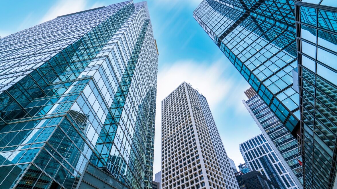 view of sky with tall buildings