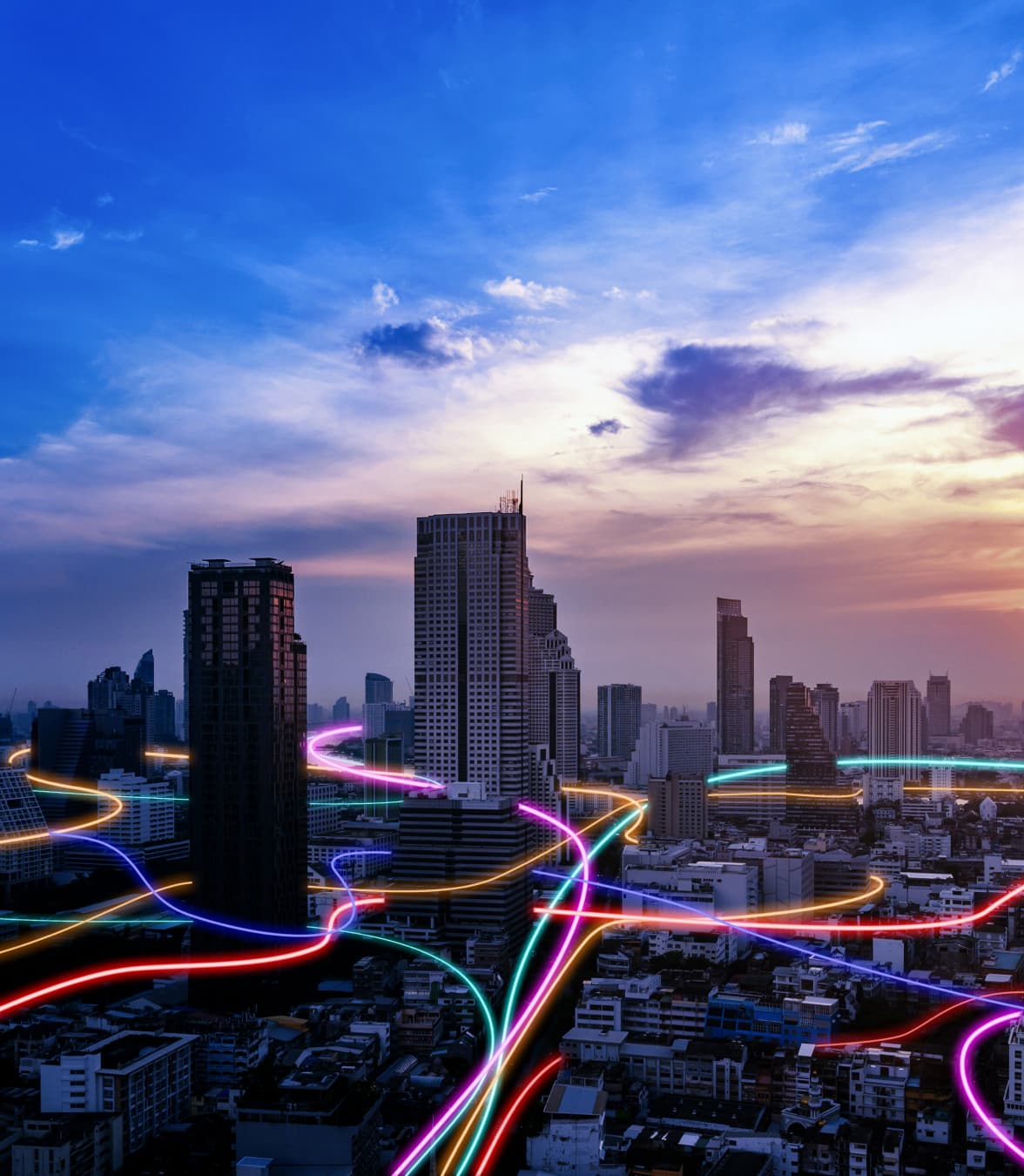 lights flowing through the city