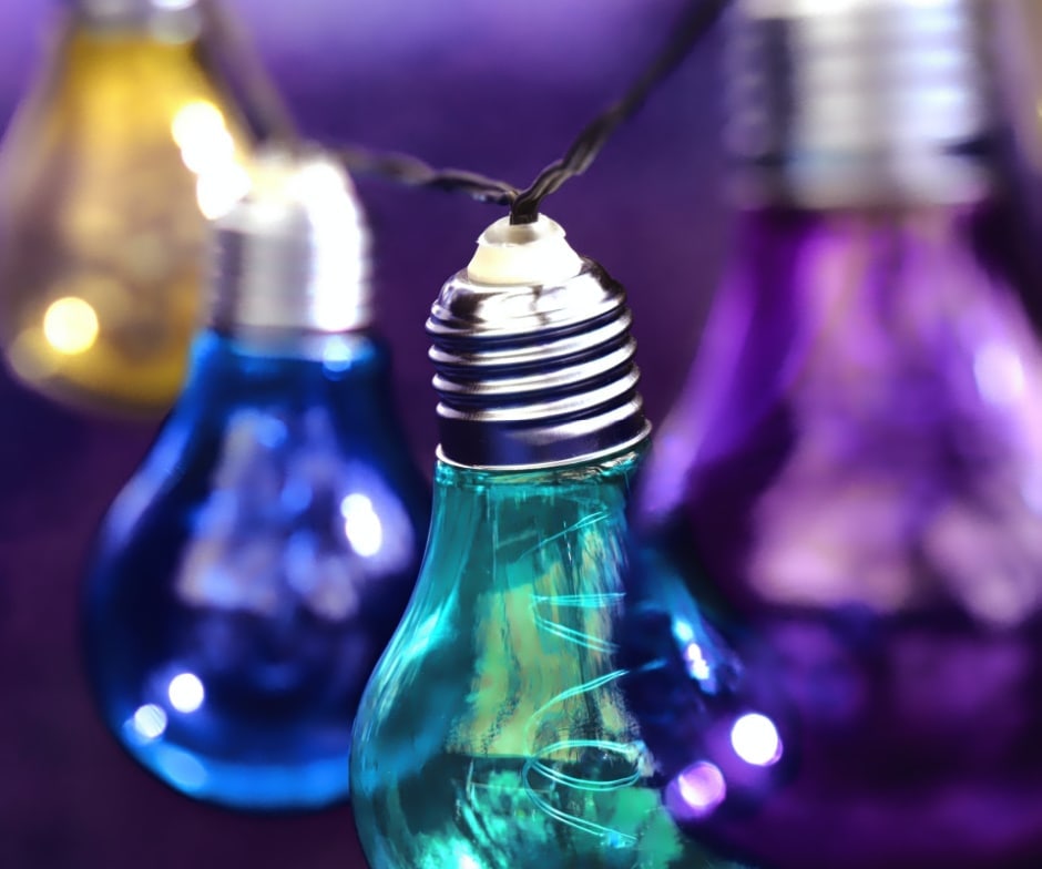 blue and green light bulbs
