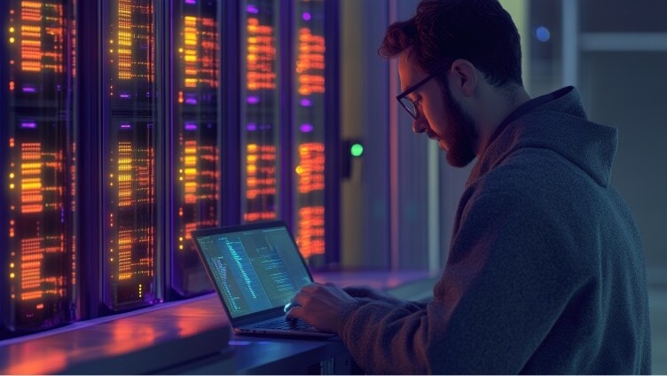 personne tenant la table à l'intérieur du data center