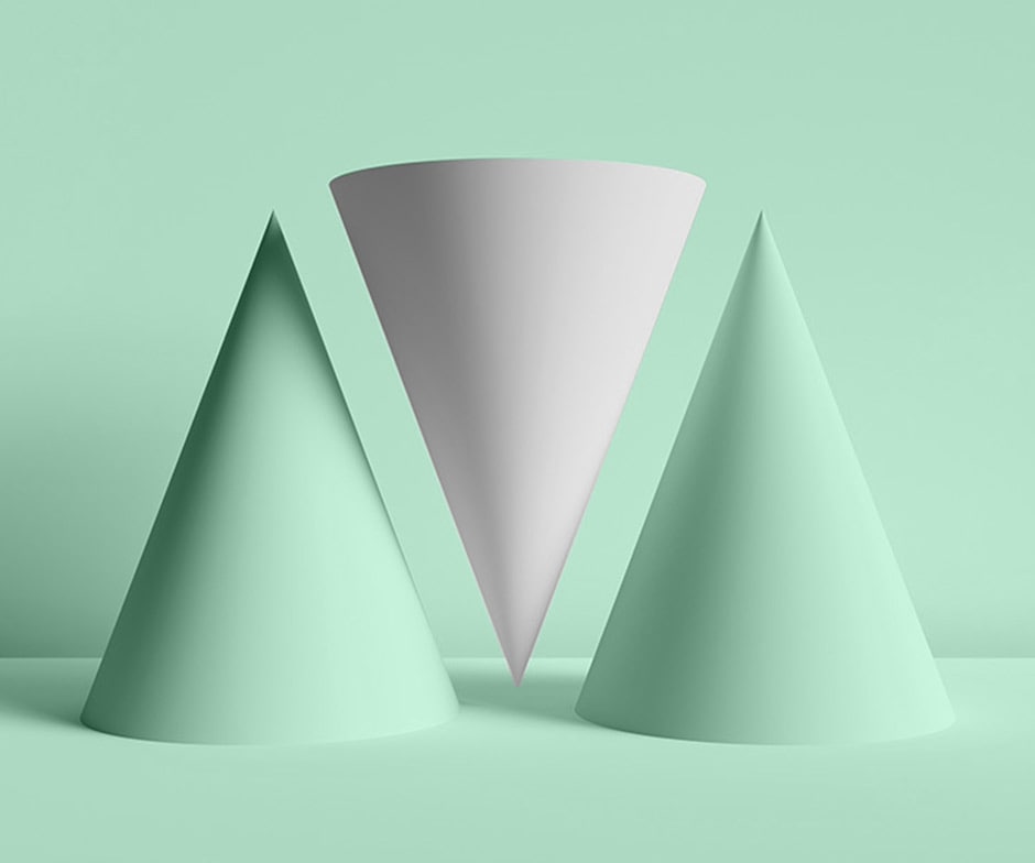 two green cones and one white cone