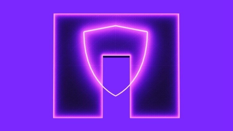 Logo NetApp su sfondo viola