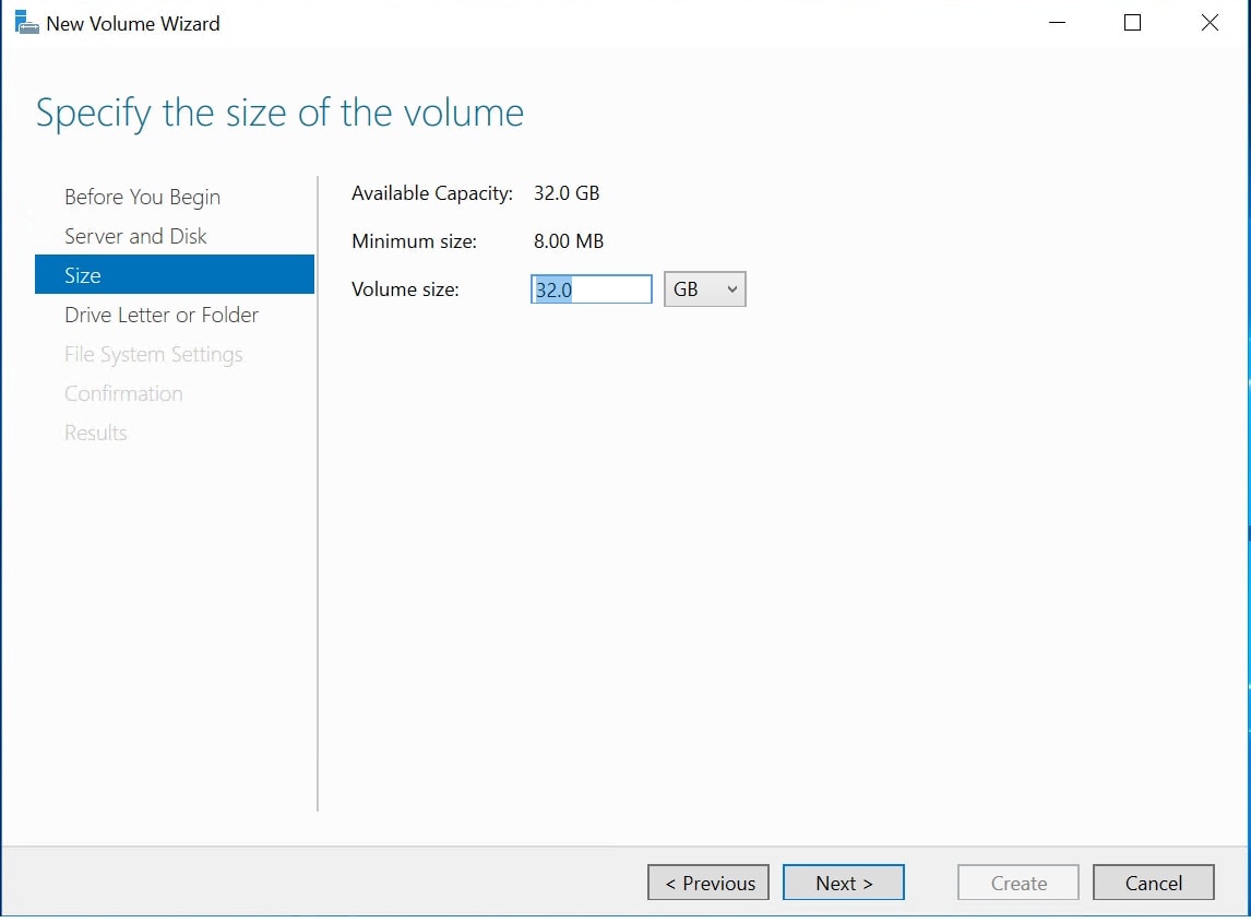 Select volume size