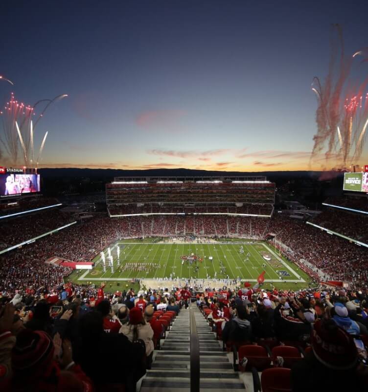Full football stadium with fireworks