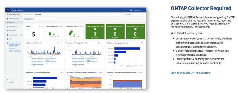 Connecting ONTAP to Cloud Insights - First page view
