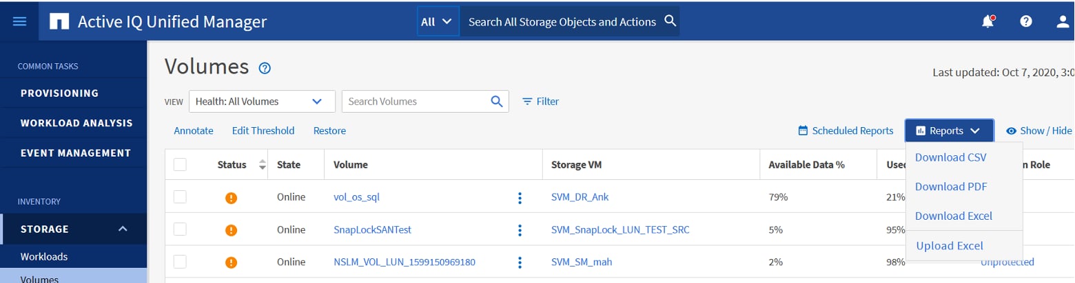 Active IQ Unified Manager Excel integration 2