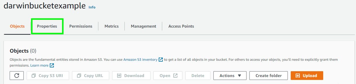 AWS S3 Console Properties