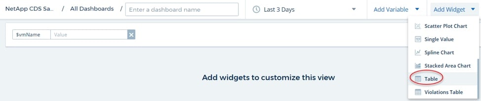 We’ll add a lister of VMs using a Table Widget, so that we have a selection panel of active VM names, here is how we create that table: