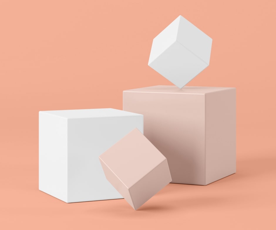 peach background with white cubes