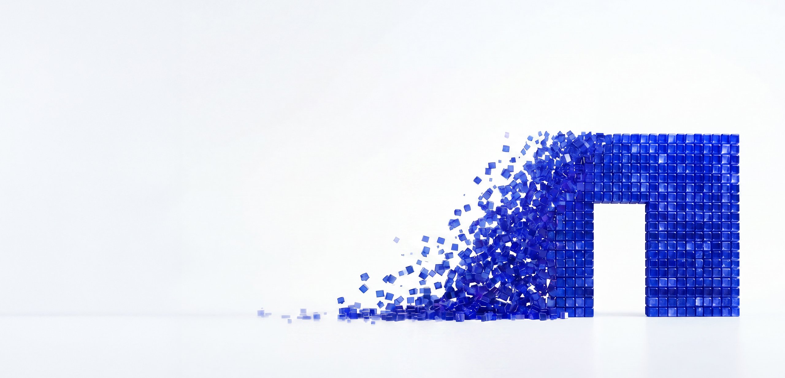 NetApp gateway made up of hundreds of dark blue glass boxes flowing together to form the NetApp N