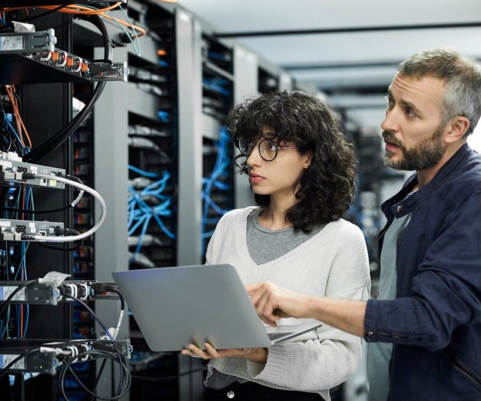 employees checking on servers