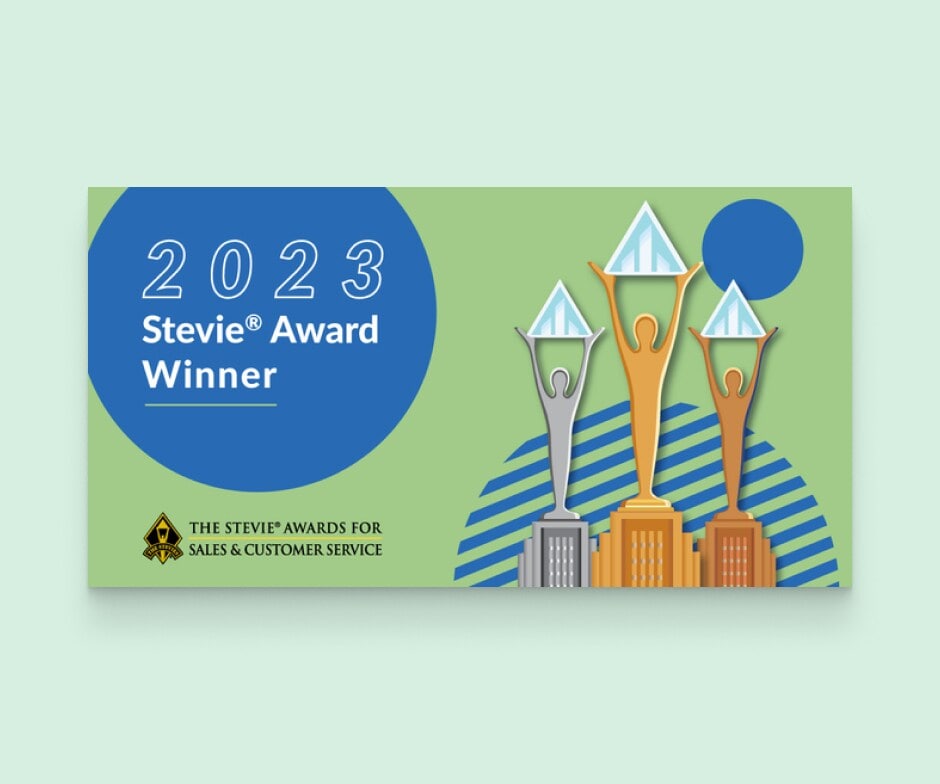 Gráfico Stevie Awards 2023 com 3 troféus animados