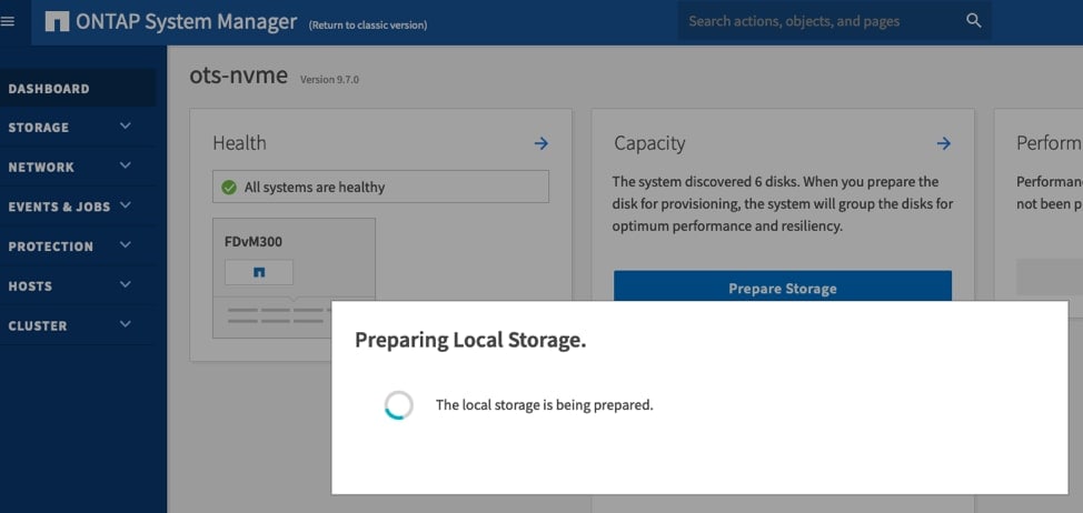 ONTAP system Manager screen