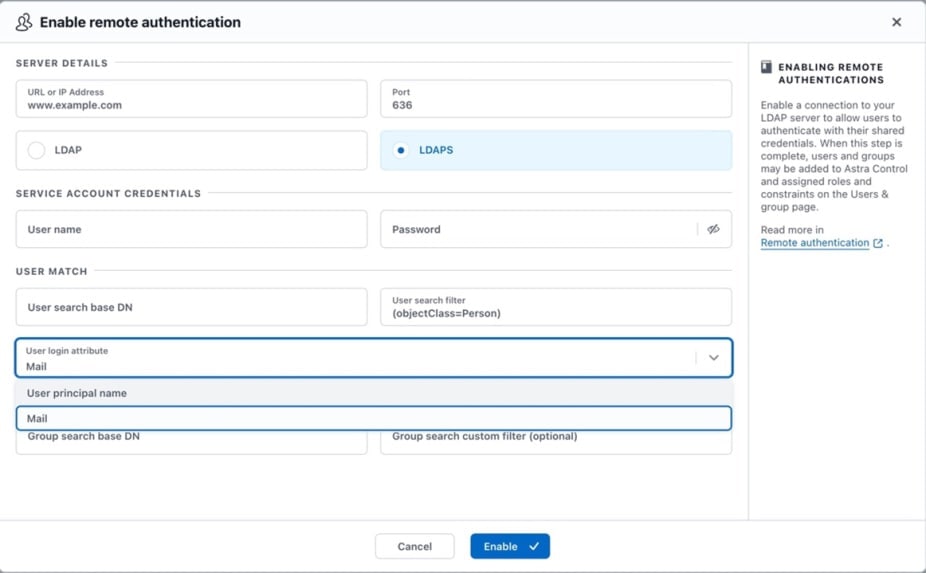 Input section for server details