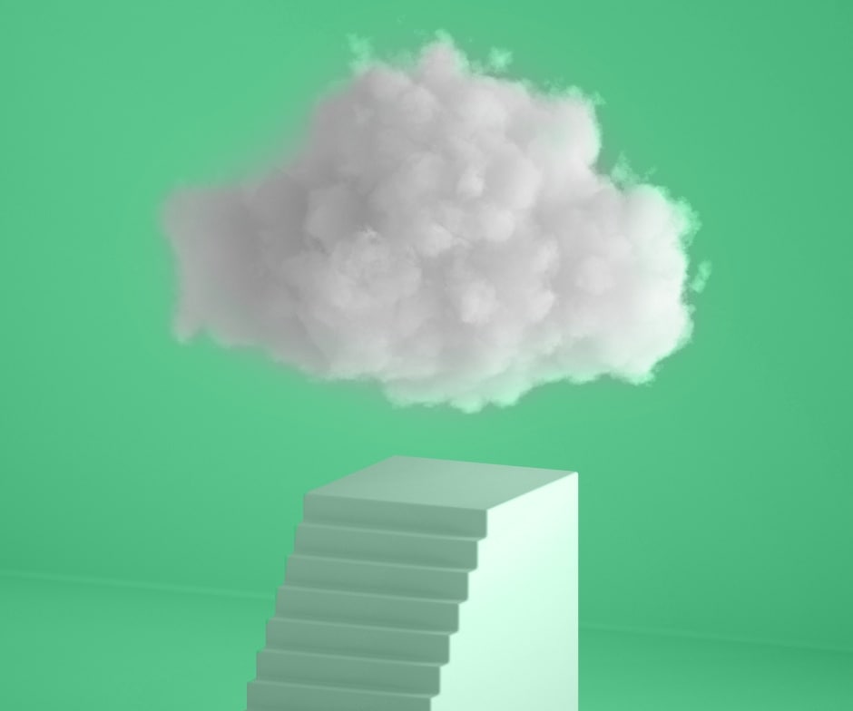 cloud above staircase with green background
