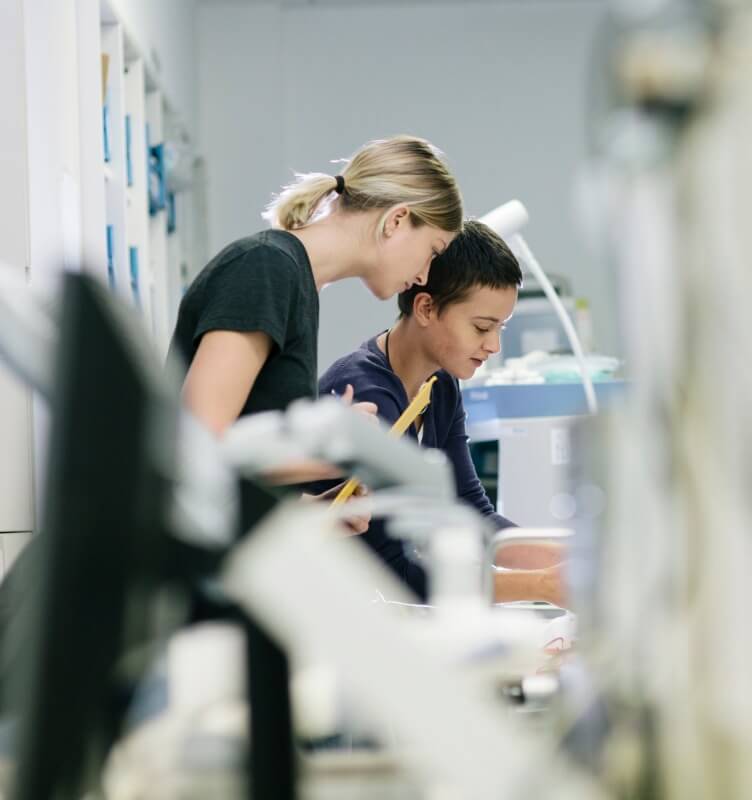 Two employees in a healthcare office