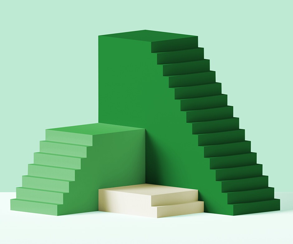 green and white steps