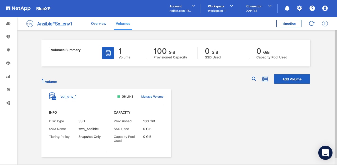 BlueXP Console Volume Management View